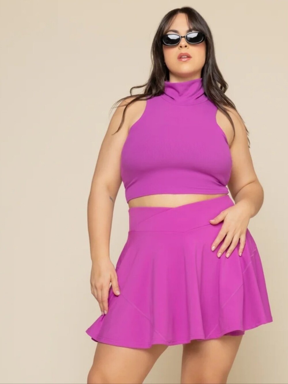 POPFLEX I Feel Cute Crop Top Sports Bra Bamboo Ribbed Royal Orchid Pink Sz L